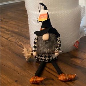 Candy corn lane witch with broom gnome